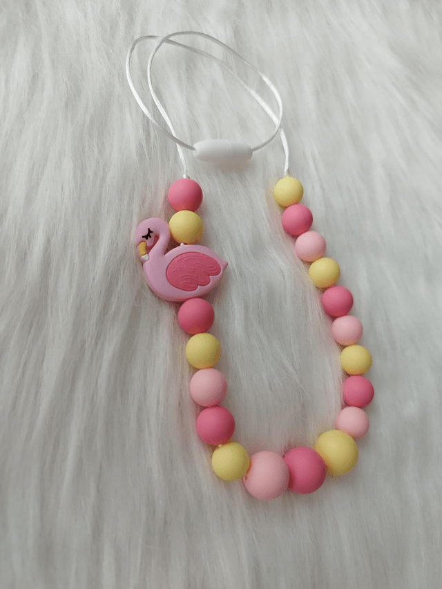 Collier Flamand Rose - collier à macher fille -  perles en silicone alimentaire
