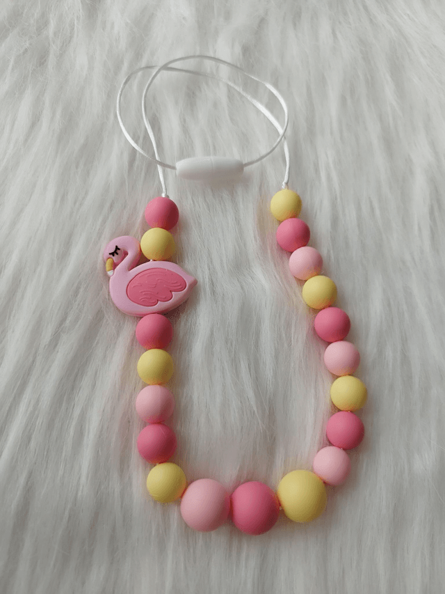 Collier Flamand Rose - collier à macher fille -  perles en silicone alimentaire