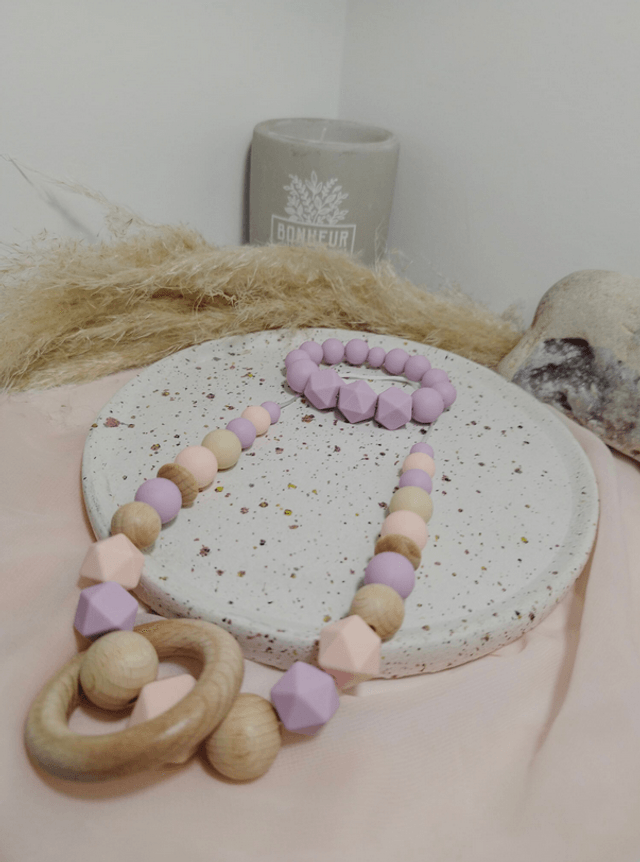 Lilas Wood - Collier d'allaitement, de portage et de dentition en silicone 